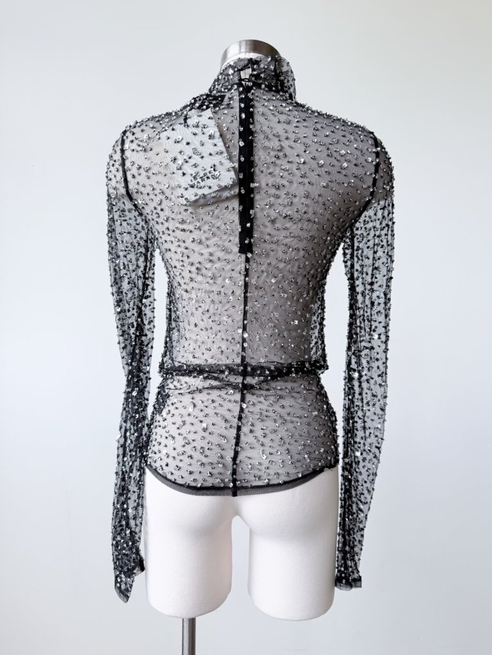 Isabel Marant Todiz Crystal Embellished Tulle Top Silver Black Size T1 US 4 NWT - Picture 5 of 12